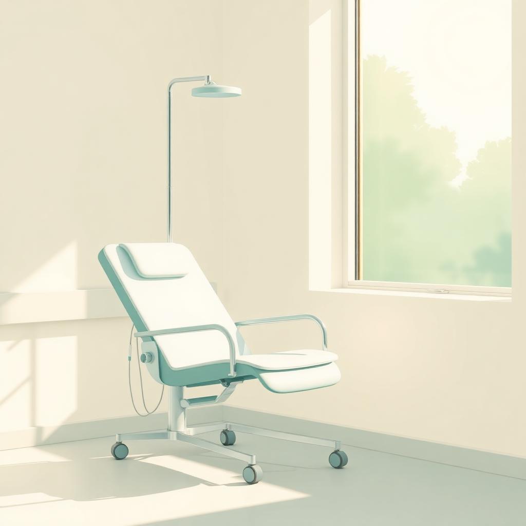 Sunlit infusion chair beside a window — calm chemotherapy setting