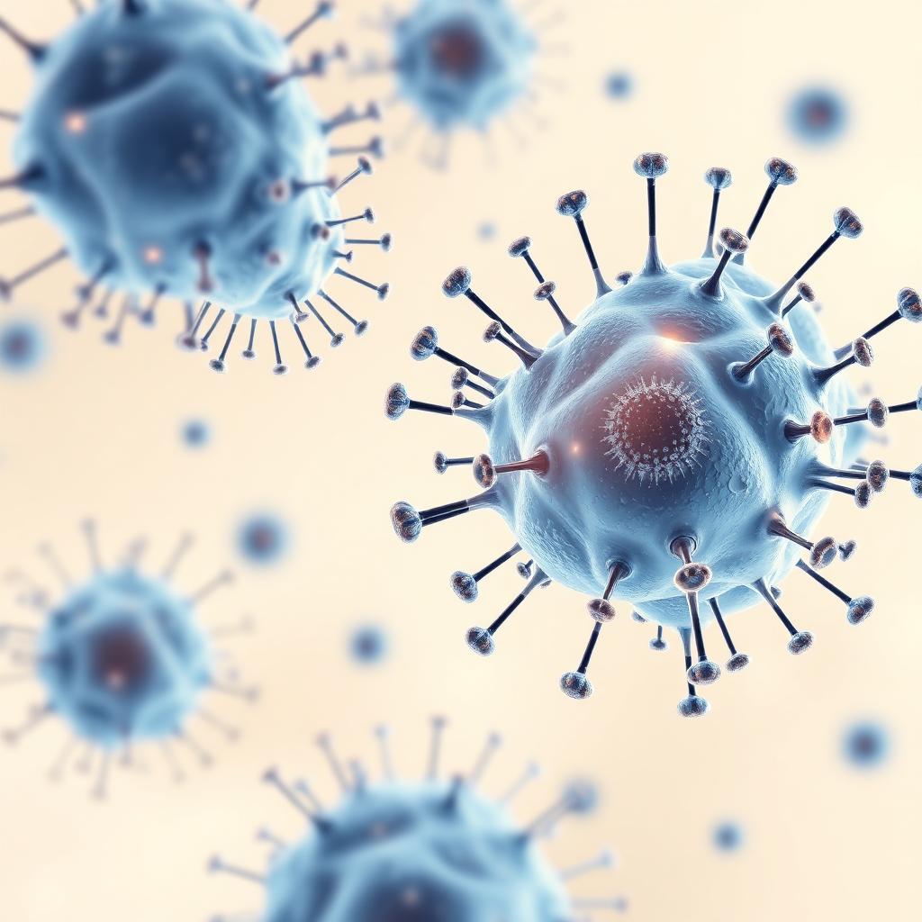 Illustration of immune cells engaging cancer cells