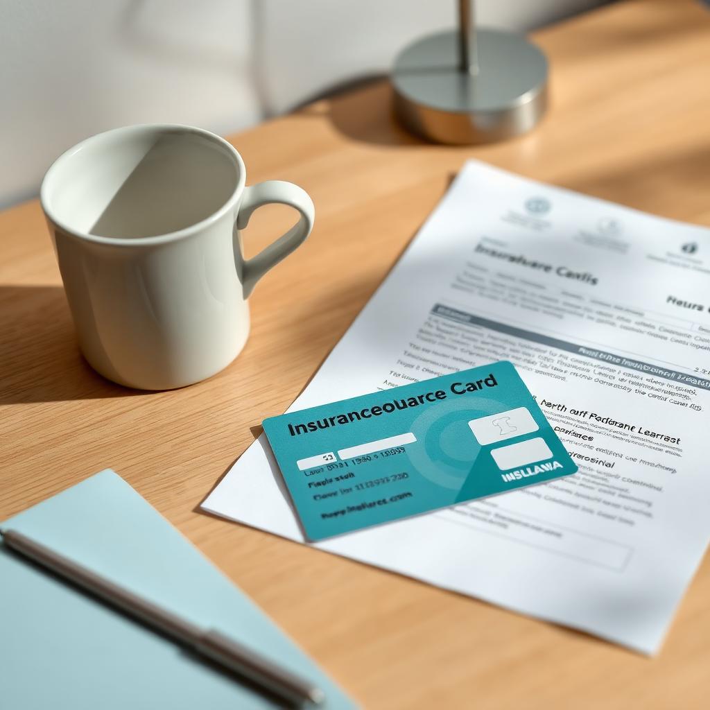 Insurance card and paperwork on a warm desk