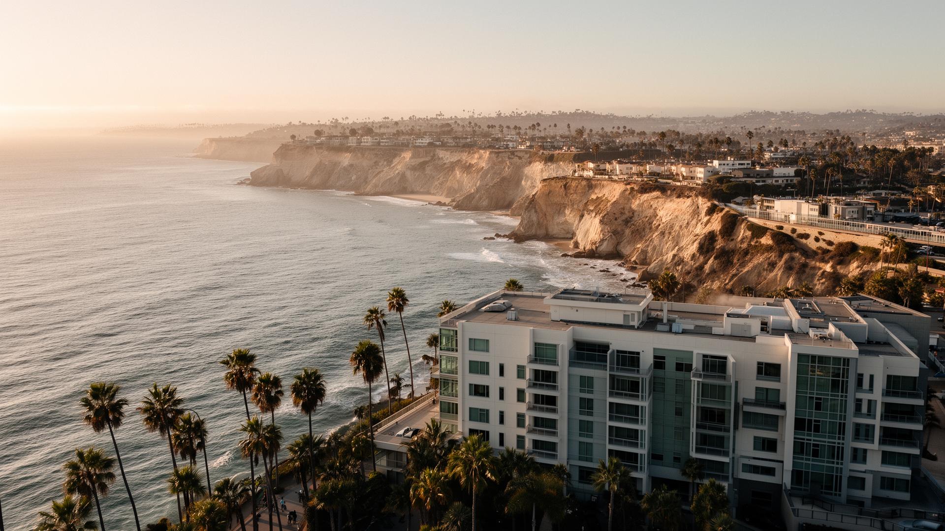 Newport Beach coastline at golden hour